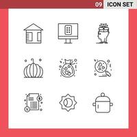 Mobile Interface Outline Set of 9 Pictograms of donation bag head vegetable pumpkin Editable Vector Design Elements