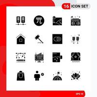 Solid Glyph Pack of 16 Universal Symbols of home wedding artwork heart radio Editable Vector Design Elements