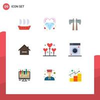 Modern Set of 9 Flat Colors Pictograph of balloon hammer ax repair building Editable Vector Design Elements