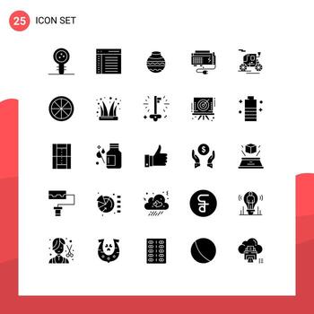 25 User Interface Solid Glyph Pack of modern Signs and Symbols of computer apc interface festival water Editable Vector Design Elements