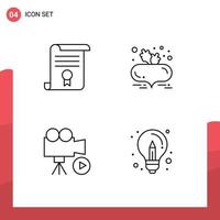 4 Creative Icons Modern Signs and Symbols of certificate camera document beetroot media Editable Vector Design Elements