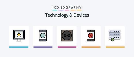 la línea de dispositivos llenó el paquete de 5 íconos que incluye . dispositivos. dispositivos. datos. productos diseño de iconos creativos vector