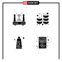 Mobile Interface Solid Glyph Set of 4 Pictograms of internet cream things palm clean Editable Vector Design Elements