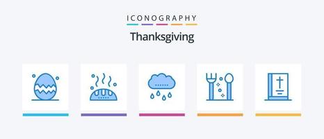 Thanks Giving Blue 5 Icon Pack Including note. bible. cloud. thanksgiving. cutlery. Creative Icons Design vector