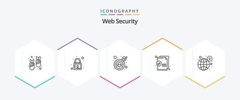 Web Security 25 Line icon pack including protection. lock. cyber. global. security vector