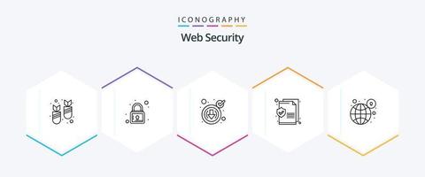 paquete de iconos de 25 líneas de seguridad web que incluye protección. cerrar. cibernético global. seguridad vector