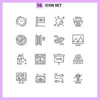 Universal Icon Symbols Group of 16 Modern Outlines of diagram balance galaxy food bowl Editable Vector Design Elements
