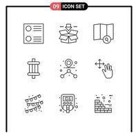 User Interface Pack of 9 Basic Outlines of finger route search path tools Editable Vector Design Elements