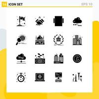 Universal Icon Symbols Group of 16 Modern Solid Glyphs of research globe layout global computing Editable Vector Design Elements