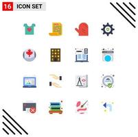 User Interface Pack of 16 Basic Flat Colors of building leaf food canada gear insurance Editable Pack of Creative Vector Design Elements