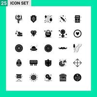 Pack of 25 Modern Solid Glyphs Signs and Symbols for Web Print Media such as medical injection globe plug eco Editable Vector Design Elements