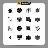 Group of 16 Solid Glyphs Signs and Symbols for heart signs winter directional head shot Editable Vector Design Elements