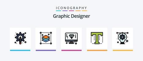 la línea de diseñador gráfico llenó el paquete de 5 íconos que incluye el plano de diseño. diseño de planos. fuente. tableta. diseño. diseño de iconos creativos vector