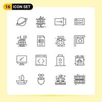 User Interface Pack of 16 Basic Outlines of world key network security touch Editable Vector Design Elements