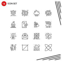 Pack of 16 creative Outlines of campaign finance cloud computer moon Editable Vector Design Elements