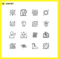 Group of 16 Modern Outlines Set for mail costume notice carnival fast Editable Vector Design Elements