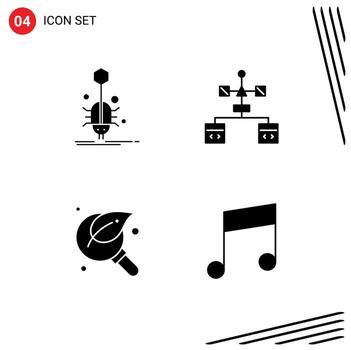 Pictogram Set of 4 Simple Solid Glyphs of bug development virus browser green Editable Vector Design Elements