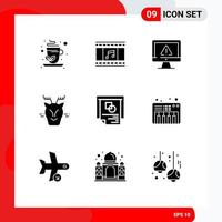 Pack of 9 creative Solid Glyphs of layout reindeer data canada alpine Editable Vector Design Elements