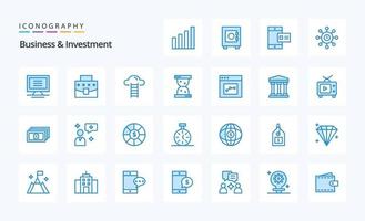 paquete de 25 iconos azules de negocios e inversiones vector