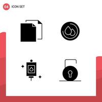 Mobile Interface Solid Glyph Set of 4 Pictograms of copy perfusion file blood key Editable Vector Design Elements
