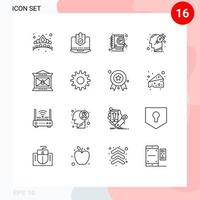 16 Universal Outlines Set for Web and Mobile Applications mind head protected seo development Editable Vector Design Elements