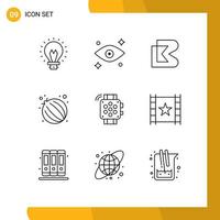 Universal Icon Symbols Group of 9 Modern Outlines of education hand watch coin watch onion Editable Vector Design Elements