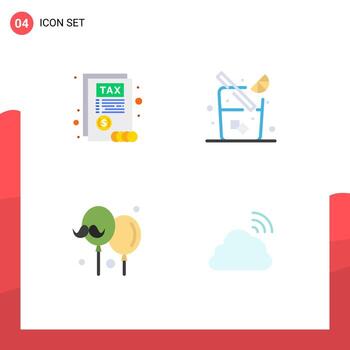 Set of 4 Vector Flat Icons on Grid for document fathers day juice balloon rainbow Editable Vector Design Elements
