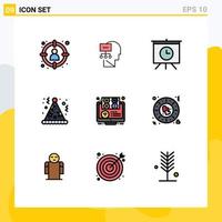 Mobile Interface Filledline Flat Color Set of 9 Pictograms of e hat head fun birthday Editable Vector Design Elements
