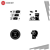 Set of 4 Vector Solid Glyphs on Grid for email circle email message iftar delete Editable Vector Design Elements