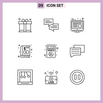 9 Universal Outlines Set for Web and Mobile Applications apps add management study education Editable Vector Design Elements