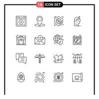 Mobile Interface Outline Set of 16 Pictograms of business intelligence protection human emotional Editable Vector Design Elements