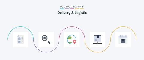Delivery And Logistic Flat 5 Icon Pack Including network. delivery. product. shipping. global vector