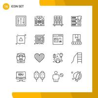 Pack of 16 Modern Outlines Signs and Symbols for Web Print Media such as align secure hospital network studies Editable Vector Design Elements