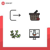 Mobile Interface Filledline Flat Color Set of 4 Pictograms of logout spring basket ecology eco science Editable Vector Design Elements