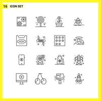 Pack of 16 Modern Outlines Signs and Symbols for Web Print Media such as bugs money celebration investment earnings Editable Vector Design Elements