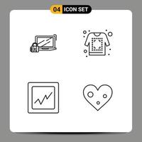 Modern Set of 4 Filledline Flat Colors and symbols such as computer analytics lock printing heart Editable Vector Design Elements