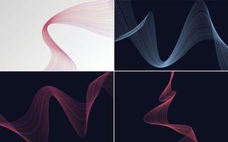 Set of 4 geometric wave pattern background Abstract waving line vector