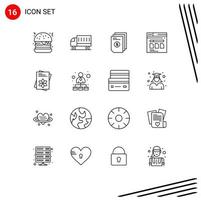 16 Universal Outlines Set for Web and Mobile Applications file web dollar secure document Editable Vector Design Elements