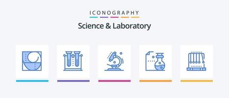 paquete de iconos azul ciencia 5 que incluye la gravedad. laboratorio. tubo. matraces ciencia. diseño de iconos creativos vector