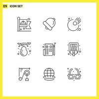 Pack of 9 Modern Outlines Signs and Symbols for Web Print Media such as web edit astronomy browser fruit Editable Vector Design Elements