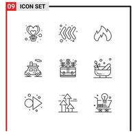 User Interface Pack of 9 Basic Outlines of business vehicle fire transport car Editable Vector Design Elements