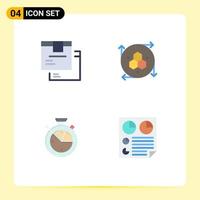 paquete de 4 signos y símbolos de iconos planos modernos para medios de impresión web, como elementos de diseño vectorial editables de reloj api de modelado logístico de medida de caja vector