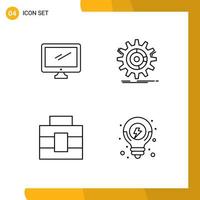 Set of 4 Modern UI Icons Symbols Signs for computer progress imac data toolbox Editable Vector Design Elements