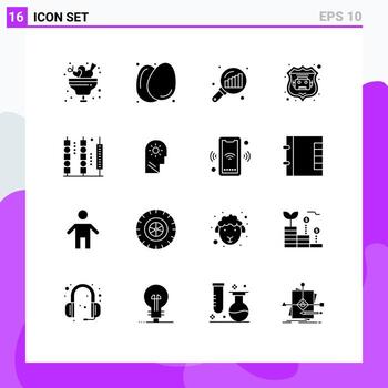 Mobile Interface Solid Glyph Set of 16 Pictograms of food web healthy food robot database search stats Editable Vector Design Elements