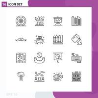 Modern Set of 16 Outlines and symbols such as office building chart tactics solution Editable Vector Design Elements