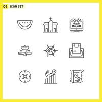 Set of 9 Commercial Outlines pack for technology decentralized marketing space satelite Editable Vector Design Elements