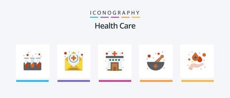 Health Care Flat 5 Icon Pack Including care. pharmacy. healthcare. medicine bowl. mespital. Creative Icons Design vector