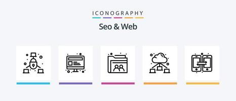 Seo and Web Line 5 Icon Pack Including search. globe. home page. globe lock. global security. Creative Icons Design vector