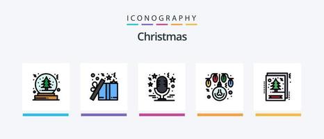 la línea navideña llenó el paquete de 5 iconos, incluido el muñeco de nieve. Navidad. café. mirar. vacaciones. diseño de iconos creativos vector