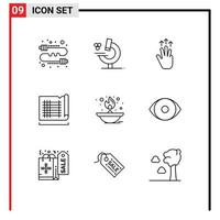 Set of 9 Vector Outlines on Grid for light house gestures drafting touch Editable Vector Design Elements